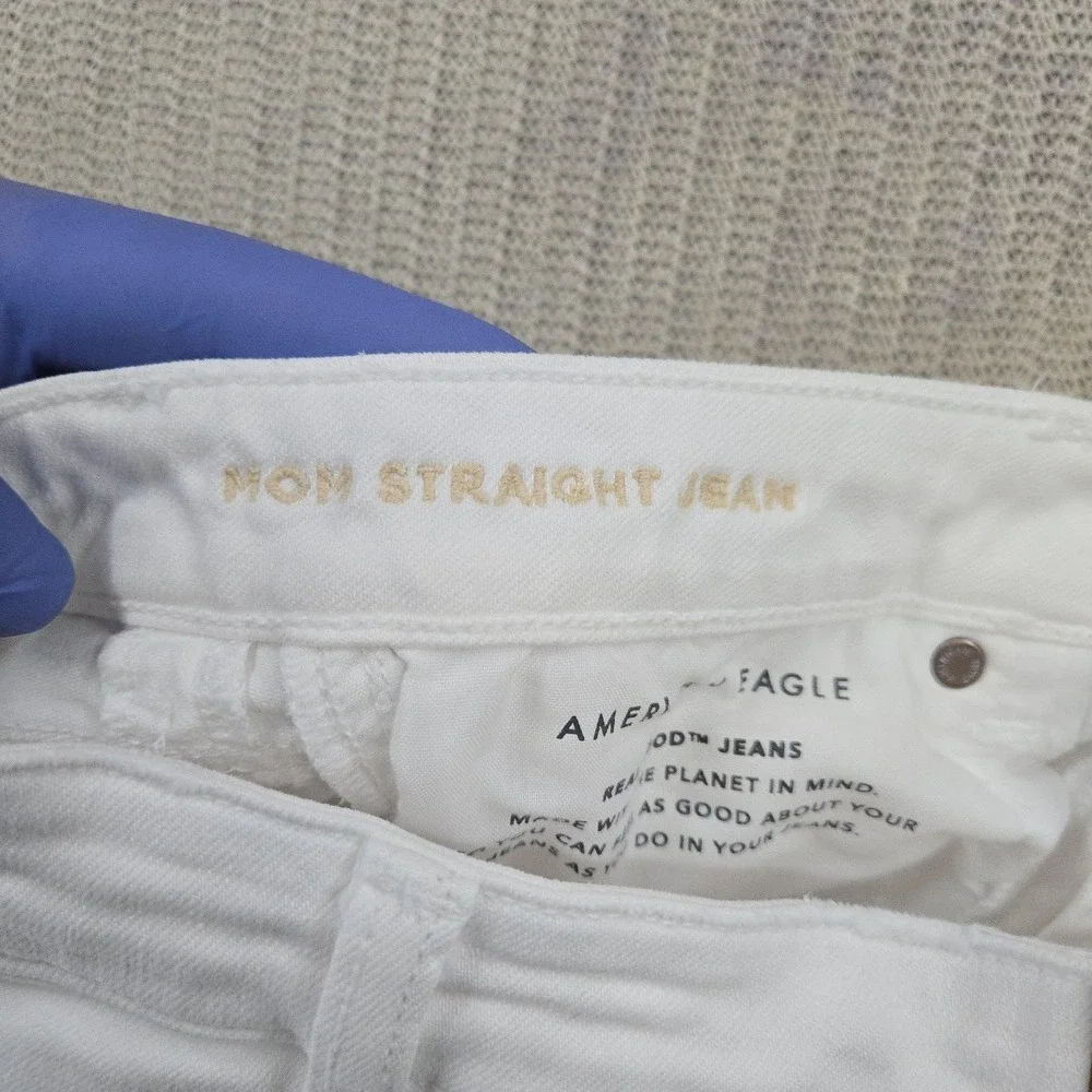 American Eagle Jeans‎ Womens 6 White Mom Straight Stretch Distressed Denim Pants